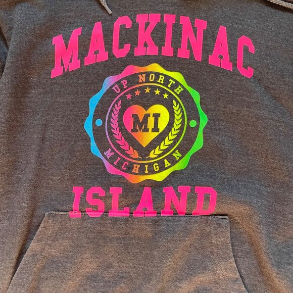 Mackinac Island Hoodie Infinity Apparel Size S Charcoal Gray With Colorful Print - Picture 6 of 9